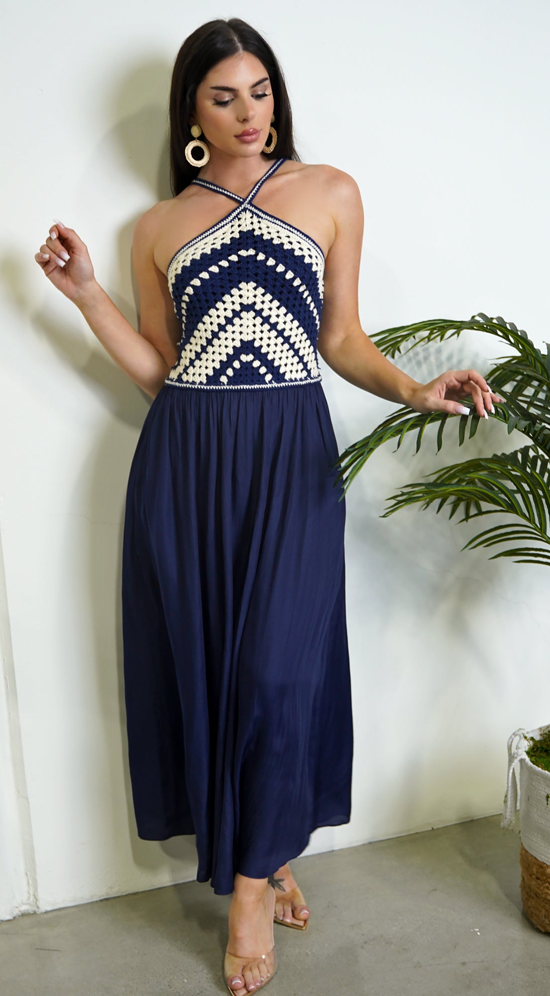 Neriah Crochet Combo Maxi Dress - Blue