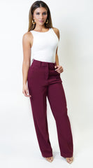 Signature Straight Leg Pants - Wine