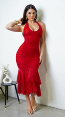 Nerisse Halter Midi Dress - Red