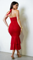 Nerisse Halter Midi Dress - Red