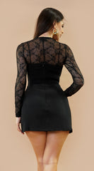 Sheer Lace Print Blouse - Black