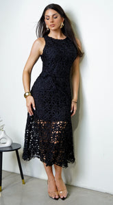 Strata Crochet Midi Dress - Black