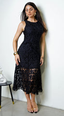Strata Crochet Midi Dress - Black