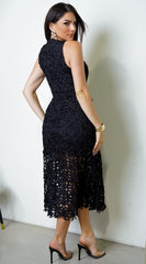 Strata Crochet Midi Dress - Black