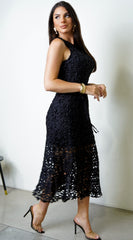 Strata Crochet Midi Dress - Black