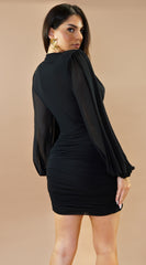 Deniz Surplice Mini Dress - Black