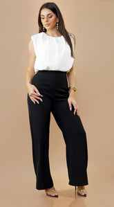 Capri Color Block Jumpsuit - White/Black