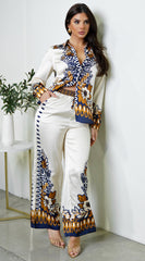 Georgina Floral Print Satin Set - Cream