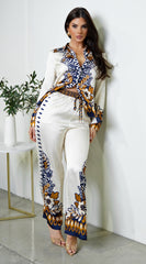 Georgina Floral Print Satin Set - Cream