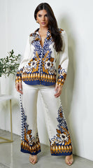 Georgina Floral Print Satin Set - Cream