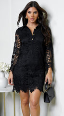Aminta Embroidered Eyelet Lace Mini Dress - Black