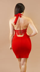 Cintara Knit Halter Neck Mini Dress - Red