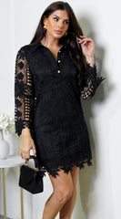 Aminta Embroidered Eyelet Lace Mini Dress - Black