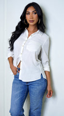Krista Button Down Pocket Shirt Top - White