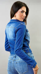 Ravelle Cropped Denim Jacket - Blue