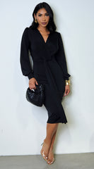 Brynlee Twist Long Sleeve Midi Dress - Black