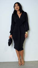 Brynlee Twist Long Sleeve Midi Dress - Black