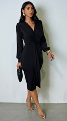 Brynlee Twist Long Sleeve Midi Dress - Black
