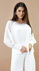 Halo Beaded Sheer Blouse - White