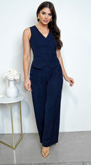 Annalisa Button Down Vest Set - Blue