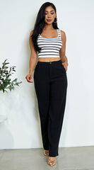 Estelle Striped Ribbed Crop Tank Top - White