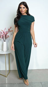 Ruba Cowl Tunic Neck Short Sleeve Wide Leg Jumpsuit - Green