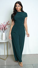 Ruba Cowl Tunic Neck Short Sleeve Wide Leg Jumpsuit - Green