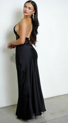 Ravena Lace Detail Halter Maxi Dress - Black