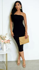 Avalon Ribbed Tube Midi Dress - Black