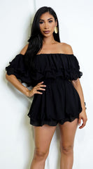 Karli Off Shoulder Ruffled Romper - Black