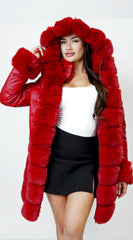 Glacier PU Puffer Fur Jacket - Red