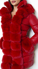 Glacier PU Puffer Fur Jacket - Red