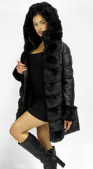 Glacier PU Puffer Fur Jacket - Black
