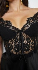 Roux Lace Satin Maxi Dress - Black