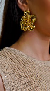 Metal Flower Earring - Gold