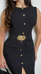 Valente Accent Midi Dress - Black