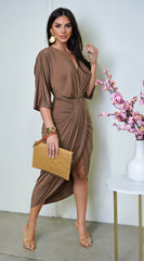 Zelia Venetian Midi Dress - Brown
