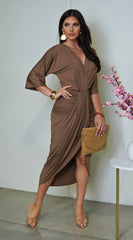 Zelia Venetian Midi Dress - Brown