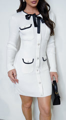 Maeve Contrast Ribbed Rhinestone Sweater Mini Dress - Cream