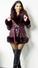 Metropolitan PU Faux Fur Coat - Burgundy