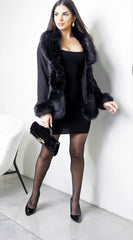 Velouria Faux Suede Fur Coat - Black