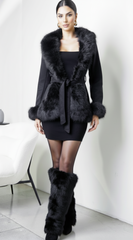 Velouria Faux Suede Fur Coat - Black