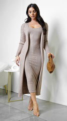 Fia Cardrigan Midi Dress Set - Beige