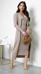 Fia Cardrigan Midi Dress Set - Beige