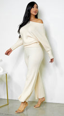 Rania Off Shoulder Wide Leg Set - Cream