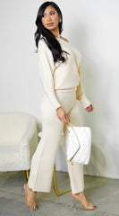 Rania Off Shoulder Wide Leg Set - Cream