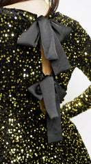 Éloria Velvet Sequin Long Sleeve Mini Dress - Black