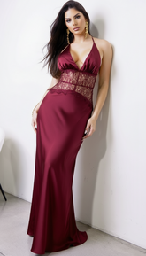 Ravena Lace Detail Halter Maxi Dress - Red