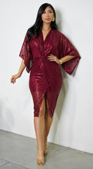 Maryla Front Twist Sequin Midi Dress - Burgundy