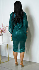 Maryla Front Twist Sequin Midi Dress - Green